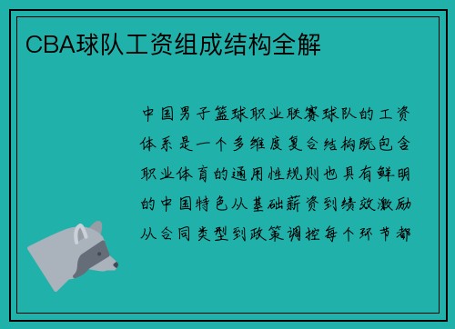 CBA球队工资组成结构全解