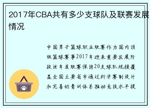 2017年CBA共有多少支球队及联赛发展情况